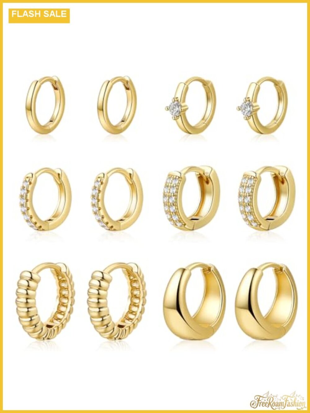 6 Pairs 14K Gold Plated Hoop Earrings for Women Hypoallergenic Non Tarnish